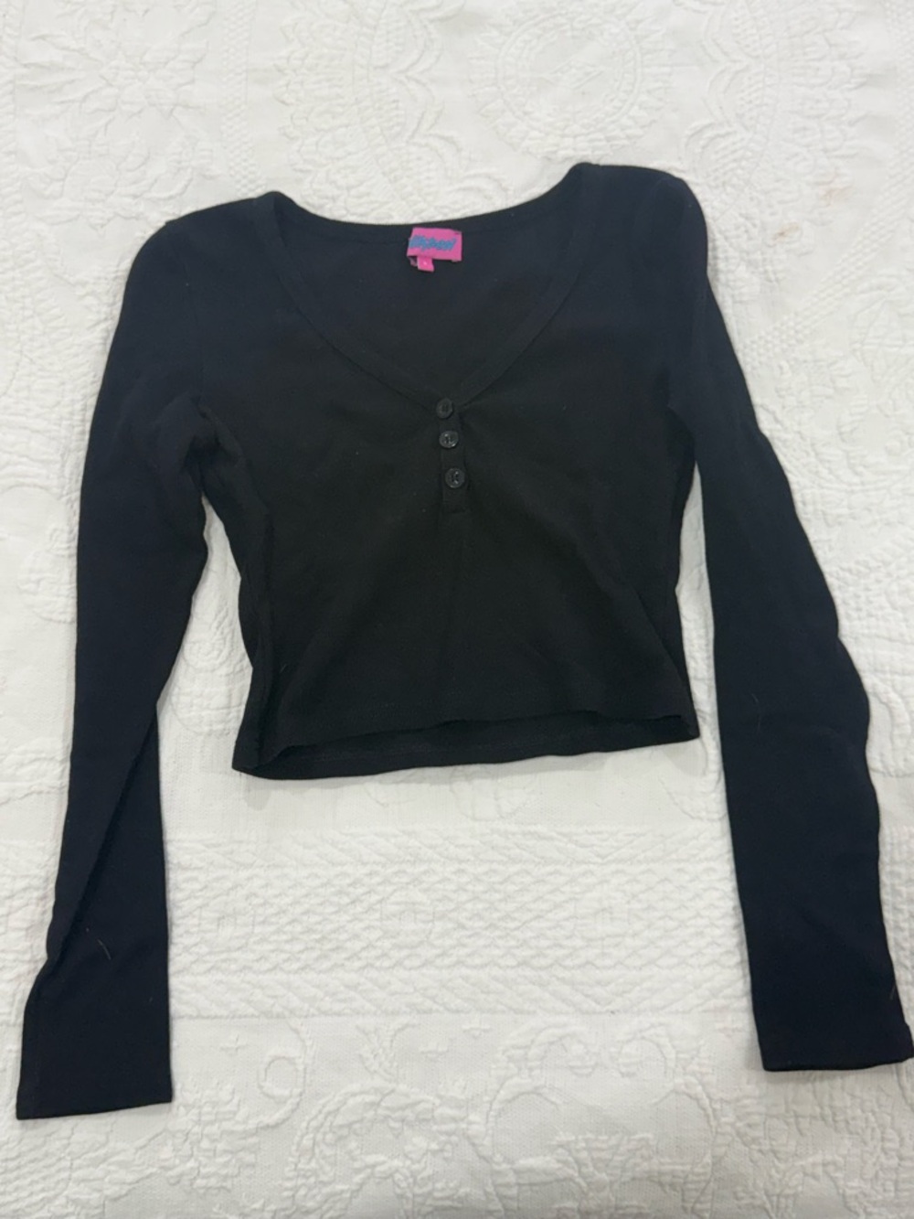 Edikted Black V-Neck Button-Front Long Sleeve Top